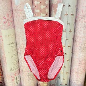 nwot size 6 nautica white and red polka dot one piece swimsuit 50s aesthetic